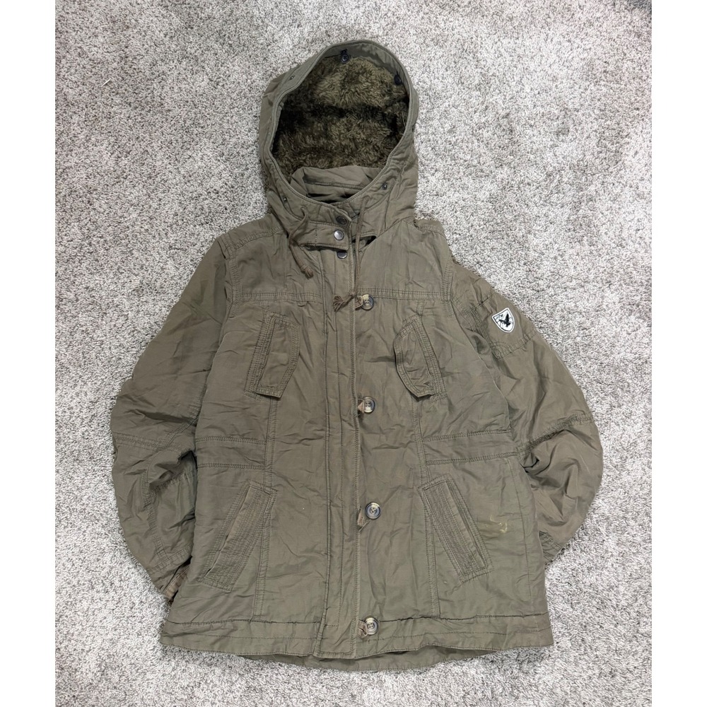 American Eagle Outfitters Mens Large Olive Green Faux Fur Hooded Parka Jacket